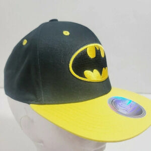 Dc Comic Men's Batman Hat Back Snap Button & Top Solid Black/yellow OS